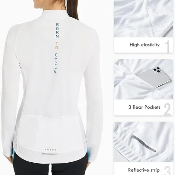 NWT Santic Light Miss Women's S-2XL White Cycling Jersey Long Sleeve Full Zip, R - Picture 5 of 11